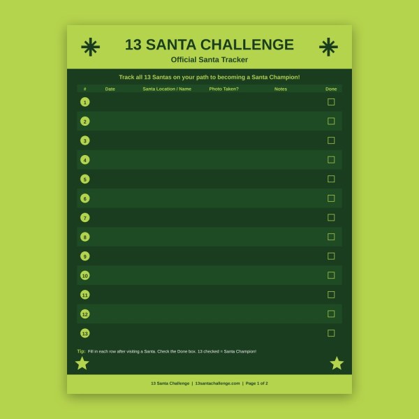 13 Santa Challenge Tracker Kit (Digital Download)